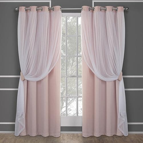 TOWN & COUNTRY LUXE Talia Double Layer Indoor Curtains, Sheer and Room Darkening Blackout, Grommet Top, Energy Efficient, 2-Pack Set, 52"x84", Rose Blush - Image 1