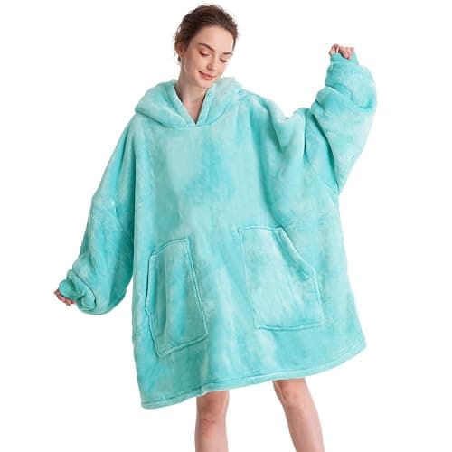 Aemicion Wearable Blanket Hoodie for Adults,Thick Cozy Sherpa Oversized Sweatshirt Blanket as Gift for Women Men-Teal - Image 1