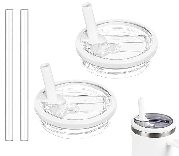 2 Pack 30 oz Tumbler Flip Straw Lid Replacement Compatible for Stanley Quencher, Leak Proof Lid Replacement for 30 OZ Stanley H2.0 FlowState Tumbler,Spill Proof Splash Reusable (White) - Image 1