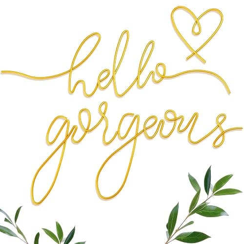 Hicarer Hello Gorgeous Metal Wall Art Decor Minimalist Decoration Metal Hello Gorgeous Decorative Sign for Living Room Office Bedroom Hotel Home Wall Decoration(Gold) - Image 1