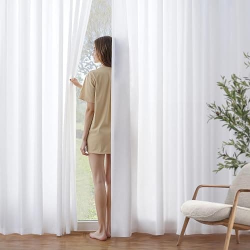 MIULEE White Privacy Sheer Curtains That Let Light in 84 Inches Long Non-See-Through Semi Sheer Curtains Light Filtering Window Curtain Drapes for Living Room Bedroom 2 Panels Set 42 X 84 - Image 1
