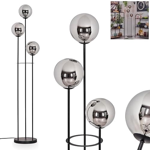 HOFSTEIN Stehleuchte Gastor, Stehlampe aus Metall/Glas in Schwarz/Chrom/Rauch, moderne Leuchte im Retro/Vintage-Design (Ø 15 cm), Fußschalter, 148,5 cm, E14, Wohnzimmer, Schlafzimmer, Flur - Image 1