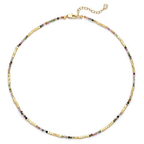 MTMY Beaded Gemstone Choker Necklace for Women, 14K Gold Plated Boho Colorful Natural Stone Bead Chain Necklace Summer Beach Handmade Jewelry - Image 1