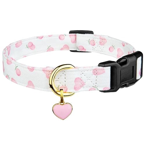 Cotton Handmade Dog Collar Cute and Distinctive Patterns White and Pink Love Heart with Pendant for Girl Boy Dogs Collars S - Image 1