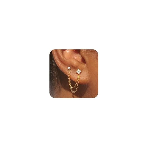 Freekiss Gold Chain Studs Earrings for Women Trendy: Hypoallergenic 14K Gold Plated Dangle Earrings Dainty Small Long Chain Earring Set Fashion Gold Jewelry for Women - Image 1