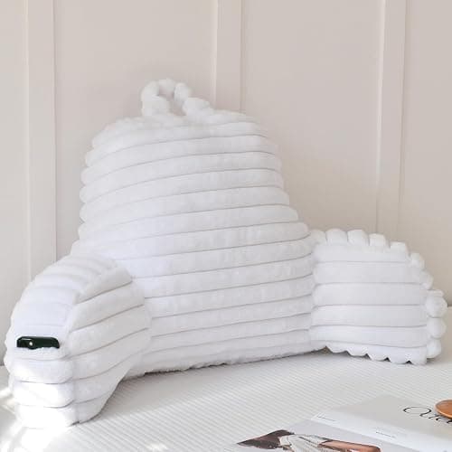 Yaoshuho Large Reading Pillow for Adults, Back Support Pillow for Sitting Up in Bed with Arms, Couch for Lounging Bedrest, White - Image 1