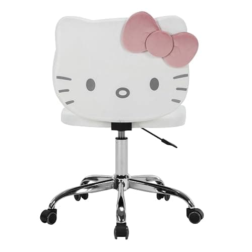 Impressions Vanity Hello Kitty® Kawaii Swivel Vanity Chair with Wheels and Back Support | Adjustable Height 360-Degree Spin Armless Comfy Padded Cute Desk Chair for Makeup Room or Bedroom, White - Image 1