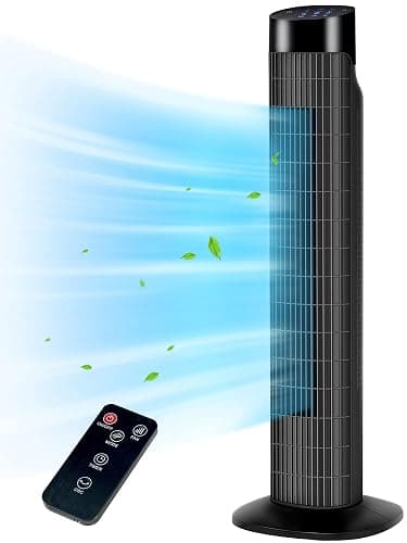 Uthfy 31 Inch Tower Fan for Bedroom, 120° Oscillating Quiet Standing Bladeless Fan With Remote, 7.5H Timer, 3 Speeds, 3 Modes, for Room, Dorm, Office, Black - Image 1