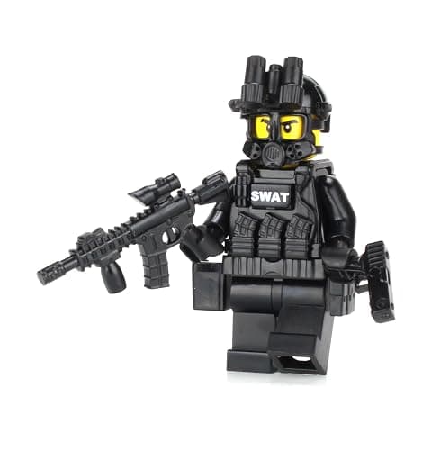 Battle Brick 1.6 Inches Tall Collectible Police SWAT Tactical Assault Officer Custom Minifigure | Accessories Made in the USA | Genuine Military Minifig | Great Gift for Ages 10+ to Adult AFOL - Image 1