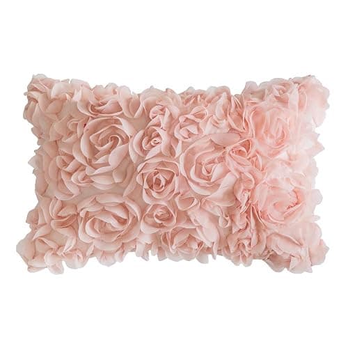 MIULEE 3D Decorative Romantic Valentines Stereo Chiffon Rose Flower Throw Pillow Cover Solid Pillowcase for Girl Women Wedding Sofa Bedroom Car Spring Decor 12x20 Inch 30x50cm Peach Pink - Image 1