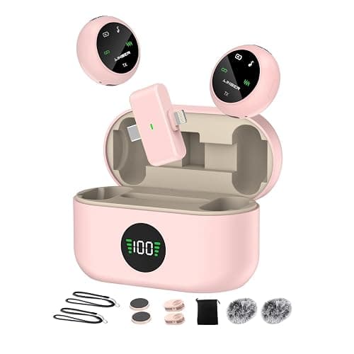Mini Microphone for iPhone - Wireless Lavalier Microphone with Noise Cancellation - 40H Battery, 164ft Range, Lapel Mic for Video Record, Tiktok, Interview, Streaming, Vlogging (A37-Pink) - Image 1