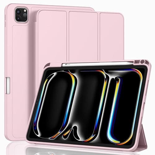 ZryXal iPad Pro 11 Inch Case (M5) 2025/ (M4) 2024 (Model: A2836/A2837/A3006), Trifold Stand Smart Cover with Pencil Holder and Soft TPU Back, Auto Wake/Sleep (Pink) - Image 1