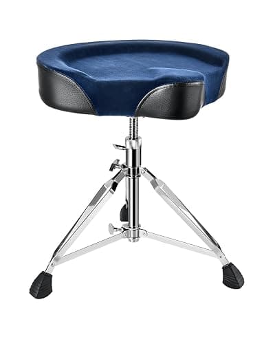 Donner Heavy Duty Drum Throne, Motorcycle Style Drum Stool, Widened Drum Chair with Velvet Surface, Height Adjustable Padded Seat, Double Braced, Blue - Image 1