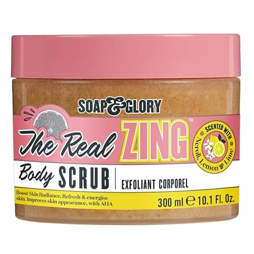 Soap & Glory The Real Zing Body Scrub - Smoothing & Buffing Sugar Scrub - Lemon Citrus Scented Body Polish - Skin Brightening Sea Salt Scrub (300ml) - Image 1