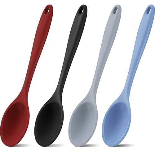 Shappy 4 Pieces Silicone Mixing Spoon Spatula Scrapers for Cooking, 10.6 Inch Heat Resistant Large Non Stick Basting Utensil for Mixing, Baking, Serving and Stirring(Spoon,Fashionable Color) - Fashionable Color - Spoon - Image 1