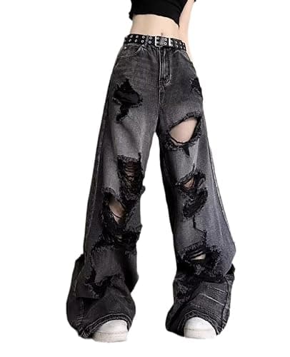 Lafaguw Baggy Jeans for Women Men Ripped Straight Leg Pants High Waisted Distressed Jeans Y2K Grunge Summer Clothes. - Image 1