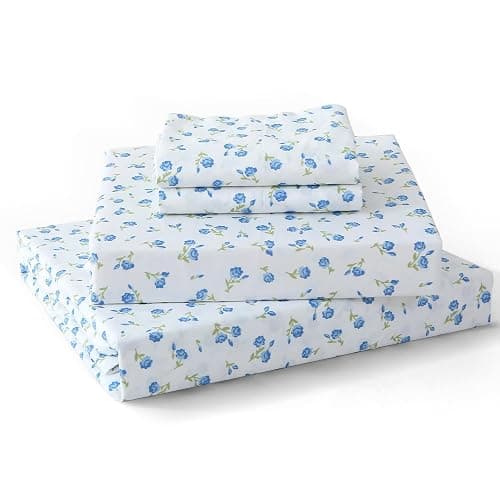 MUXHOMO Queen Size Sheet Set, Soft Breathable 4 Piece Bed Sheet Set for Bedroom with Deep Pocket Up to 16", Wrinkle-Free & Cooling Bedding for Oeko-TEX Certified - Floral Blue - Image 1