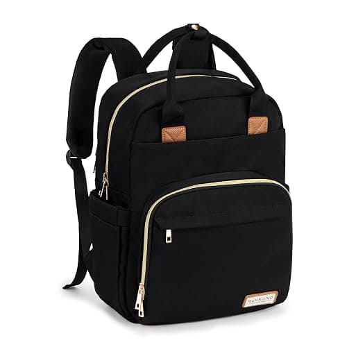 RUVALINO Diaper Bag Backpack, Multifunction Travel Pack Maternity Baby Changing Bags, Large Capacity, Waterproof, Deep Black, Polyester - Image 1