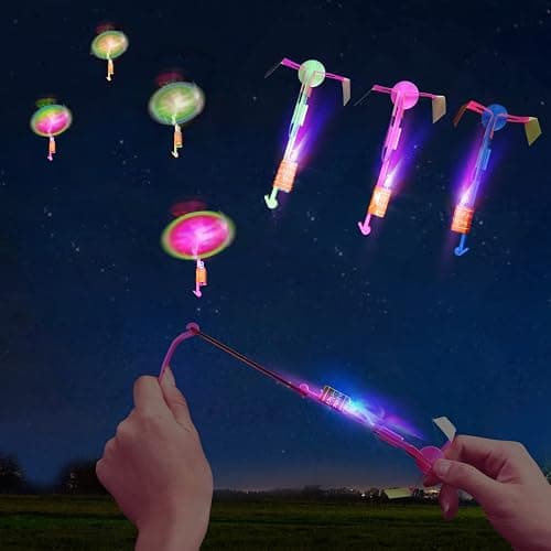 lpvoqpth 25 Sets LED Flying Set, 25 Slingshot+25 Glow Helicopter-50 Pcs, Flying Toy Outdoor Toys Glow in The Dark Party Supplies Party Favors for Kids 8-12,4-8 - Image 1