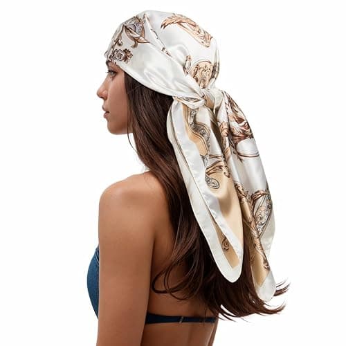 RIIQIICHY Head Scarf for Women Like Silk Scarf Hair Scarf Printed Square Scarf Bandanas for Women 35 Inches - Image 1