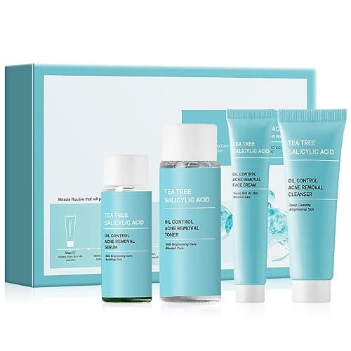Tea Tree Acne Skin Care Sets & Kits - Salicylic Acid Acne Removal Skincare Set - Teen Skincare Gift Set With Cleanser, Toner, Serum, Cream - Complete Acne Treatment Kit for Oily, Acne-Prone Skin - Image 1