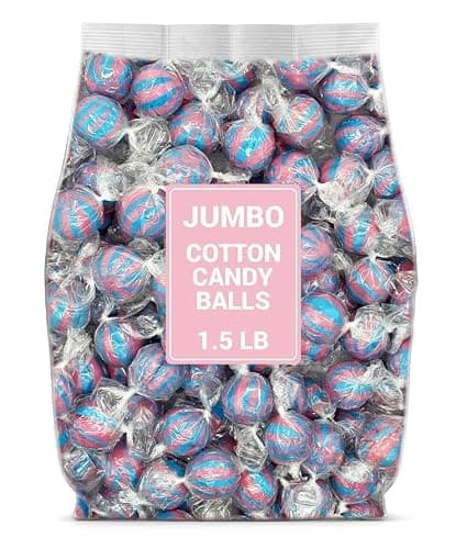 Munchique Jumbo Cotton Candy Balls – Individually Wrapped Bulk Hard Candy – 1.5 lb Bag (Approx. 70 Pieces) – Pink & Blue Carnival Candy for Parties & Stocking Stuffers - Image 1