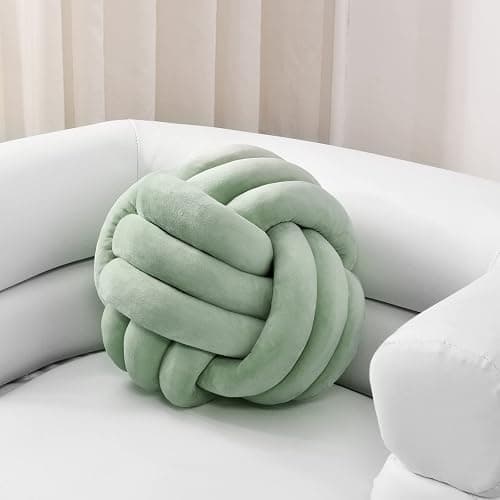 Sioloc Soft Knot Ball Pillows,Round Throw Pillow Cushion Home Decoration Plush Pillow,Throw Knotted Pillow Handmade Round Plush Pillow(7.8inches,Green) - Image 1
