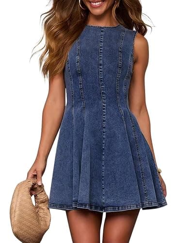 KDF Denim Dress for Women Sleeveless Babydoll Tank Jean Dress Slim Fit A-Line Summer Dresses for Women 2025 - Image 1