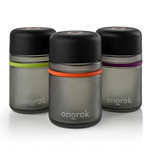 ONGROK Glass Storage Jar, 180ml, 3 Pack | UV Herb/Spice Jar with Child‑Resistant Lid, Color‑Coded Glass Containers to Preserve Smell and Aroma - Image 1