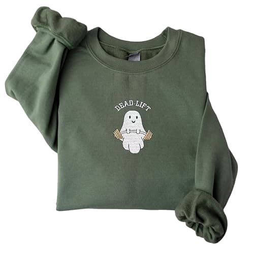 Embroidered Ghost Sweatshirt, Cute Ghost Dead Lift Sweatshirt,Spooky Season, Halloween Crewneck, Ghost Shirt - Image 1