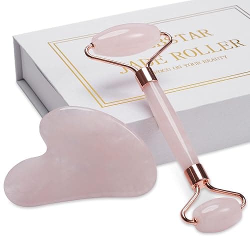 XYZBSTAR Jade Roller for Face, Facial Roller Massager Skin Care Tool, Gua Sha Facial Tools for Face, Neck, Eyes, Reduce Puffiness of The Skin (APink) - Image 1