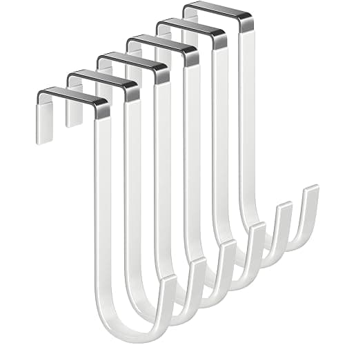 Mars-Rock Single Over Door Steel Hooks 6 Pack Fit 1-3/8" Door 5.5" White | Plastic Coated Rubber Feel Towel Rack Robe Coat Shoe Wreath Hanger No Damage No Scratch for Bathroom Heavy Duty Thin Top - Image 1