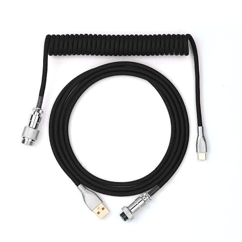 EPOMAKER MIX Type C Coiled Cable 1.8m, Type-C To USB A, TPU Mechanical Keyboard Cable with Detachable Aviator Connector for Gaming Keyboard (Black) - Image 1