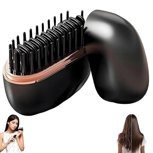 Glambrush Mini Hair Straightener,Rechargeable Wireless Portable Hair Straightener Brush,3-Speed Temperature Control,Mini Hair Straightener for Women,Idea for Home Travel (Black) - Image 1