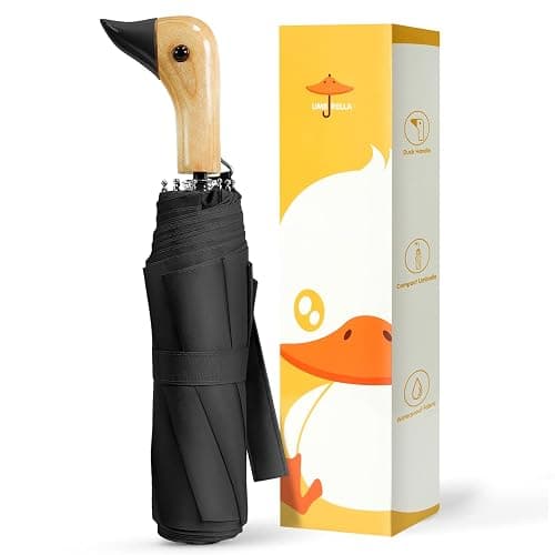 LEAGERA Compact Small Umbrellas for Rain&Sun, Cute Design Duck Head Umbrella for Girls Gifts, 8 Ribs Folding Umbrella with Wooden Handle - Image 1