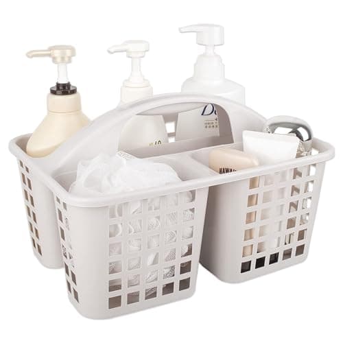 Portable Shower Caddy Basket with Compartments Cleaning Supplies Organizer with Handle Plastic Storage Divided Tool Bin for Bathroom, Bedroom, Kitchen, College Dorm, Garden, Under Sink, Light Grey - Image 1
