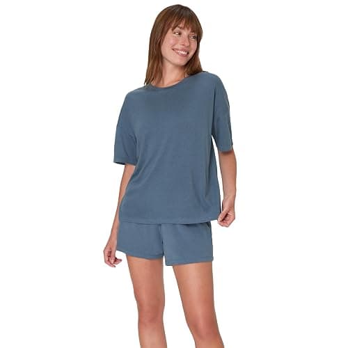 Hanes Women's Originals 2 Piece Lounge, Comfywear Supersoft Boxy T-Shirt & Sleep Shorts Loungewear Set - Small - Stargazer Grey/Stargazer Grey - Image 1