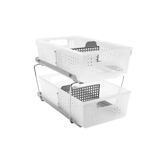 madesmart 2 Tier Bath Organizer, Undersink Storage with Sliding Drawers, for Cleaning Supplies, Pantry, Sponges, Bottles & Kitchen Essentials, Adjustable Dividers & Pull Out Sliding Baskets, Frost - Image 1