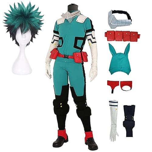 Deku cosplay Anime Costume Midoriya Izuku Cosplay Costume Jumpsuit Fighting Suit Full Set Halloween Outfit - Small - Deku Wig - Image 1