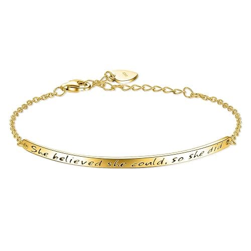 925 Sterling Silver Women Engraved Inspirational Adjustable Bracelet Friendship Sister “She Believed She Could So She Did” - C-gold - Image 1