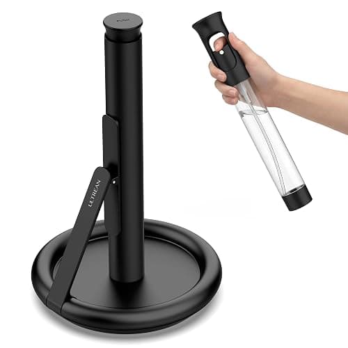 Ultrean Paper Towel Holder with Spray Bottle, Countertop Freestanding Paper Towel Dispenser with Spring-Loaded Tension Arm for One-Handed Tear, Weighted Base, Stainless Steel for Kitchen, Black - Image 1