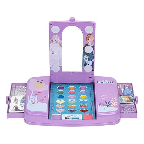 Disney Frozen Beauty Vanity Set with Light-Up Mirror, Includes Lip Gloss, Eyeshadow, Blush, Brushes, Nail Polishes, Accessories, AA Batteries Not Included, Ages 3+, by Townley Girl - Image 1