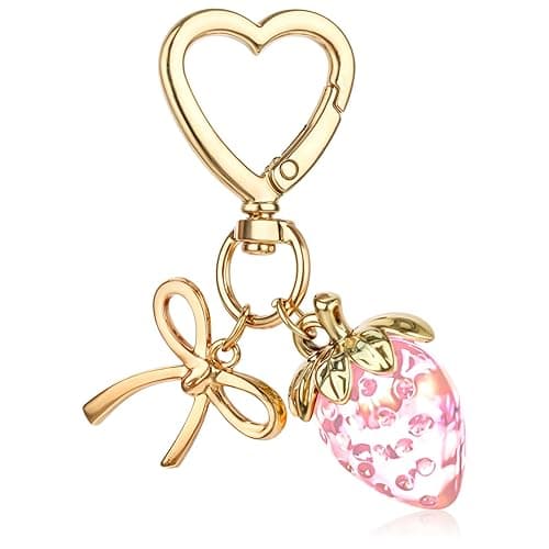 Apausvcm Strawberry Keychain, Cute Strawberry Bag Charms for Women Girls Bow Heart Key chains Strawberry Themed Charm Accessories for Handbags Bag Purse Wallet Cellphone Car - Image 1