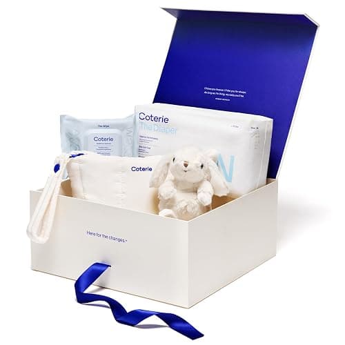 Coterie The Newborn Gift Set, Size Newborn Diapers (31 Count) & Size 1 (33 Count), 1 Travel Size Pack Baby Wipes (18 Count), Plant Based Materials, Hypoallergenic for Sensitive Skin, Baby Essentials - Image 1