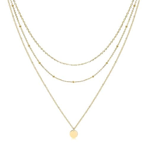 Aisansty Dainty Layered Choker Necklaces Handmade Coin Tube Star Pearl Pendant Multilayer Adjustable Layering Chain Gold Plated Necklaces Set for Women - Image 1