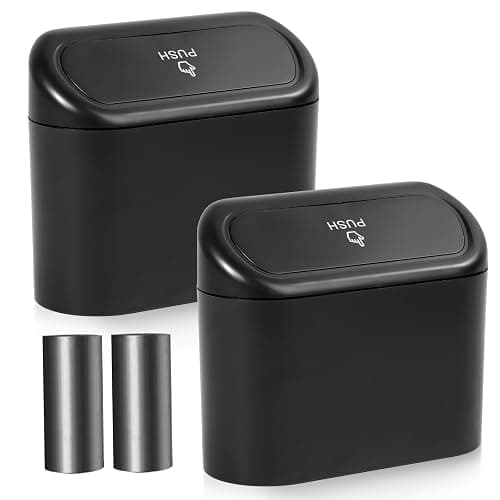 NBTEPEM Car Trash Can with Lid - 2 Pack, Mini Auto Garbage Can with 60 Trash Bags, Leakproof Automotive Garbage Container Bin, Multipurpose Organizers and Storage for Car, Home, Office (Black) - Image 1