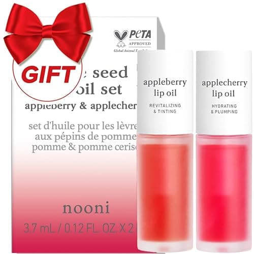 NOONI Korean Lip Oil Set - Appleberry & Applecherry | Long-Lasting, Moisturizing, Plumping, Revitalizing for Dry Lips, Waterproof, No Peel Off, Stocking Stuffers, lip plumper 0.12 FL Oz x 2ea - Image 1