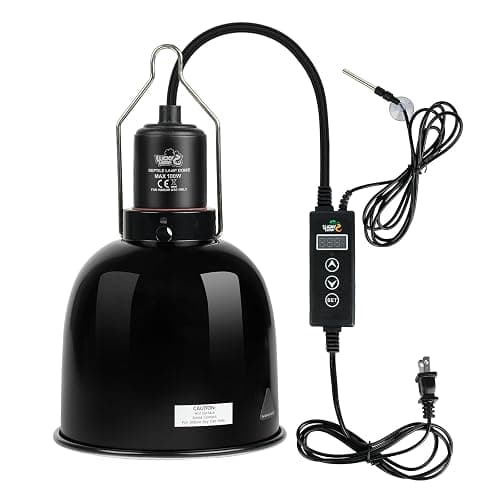 LUCKY HERP Reptile Light Fixture with Dimming Thermostat & Timer, Aluminum 5.5inch Deep Dome Reptile Lamp Fixture, Heat Lamp Fixture for UVB Bulb Basking Heat Bulb, Max 100W - Image 1