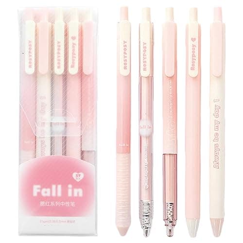 MOZXIRZ 5 Pcs Cute Gel Ink Pens Retractable Pens Pink Pen 0.5mm Black Ink Pen Writing Pen Office School Supplies for Women Girls Boys Men (Pink) - Image 1