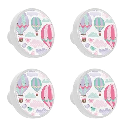 LVTISEE 4 pomelli colorati a forma di mongolfiera con motivo a mongolfiera, pomelli decorativi per cassettiera, mobili da cucina, cassetti, per casa, cucina, bagno o ufficio - Image 1